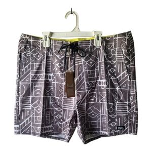 Vast Men's Geometric Gray Board Shorts Size 36 New